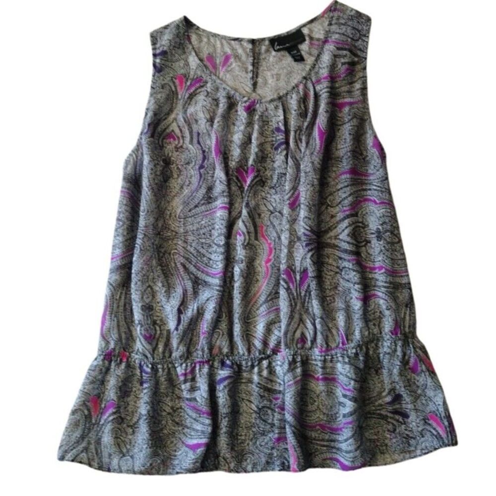 Lane Bryant‎ Blouse Women 18/20 Gray Floral Scoop Neck Sleeveless Ruffle Bohemia